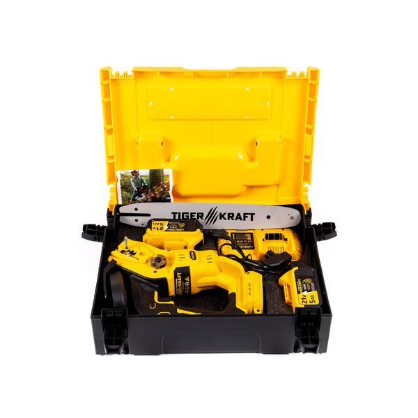 Ланцюгова акумуляторна пила TigerKraft TPS90 PRO (21В, 5А&middot;год, 30 см) безщіткова АКБ пила для заготівлі дров 2807680555 фото